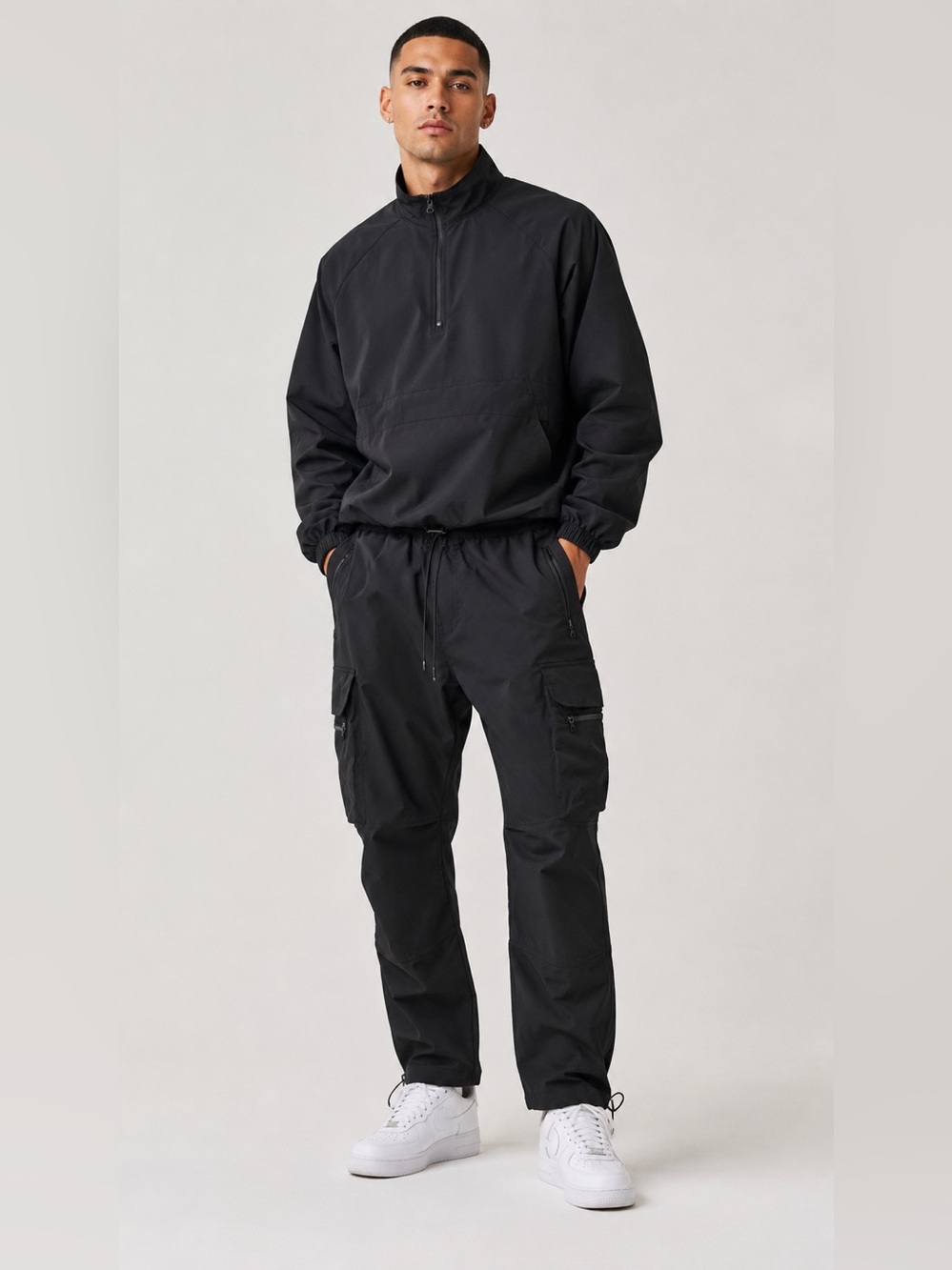 Black Two-Piece Athletic Set with Zip Pullover